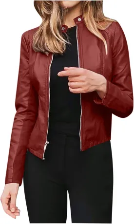 Womens Leather Jacket 2023 Fashion Faux Suede Biker Jackets Fall Zip Up Pu Motorcycle Slim Fit Coats with Pockets