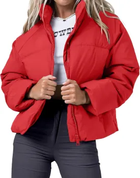 Women's Puffer Jacket Lightweight Oversized Long Sleeve Full Zipper Baggy Short Down Coats with Pockets