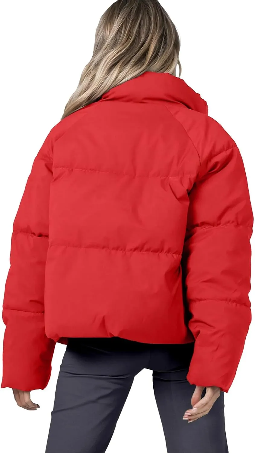 Women's Puffer Jacket Lightweight Oversized Long Sleeve Full Zipper Baggy Short Down Coats with Pockets