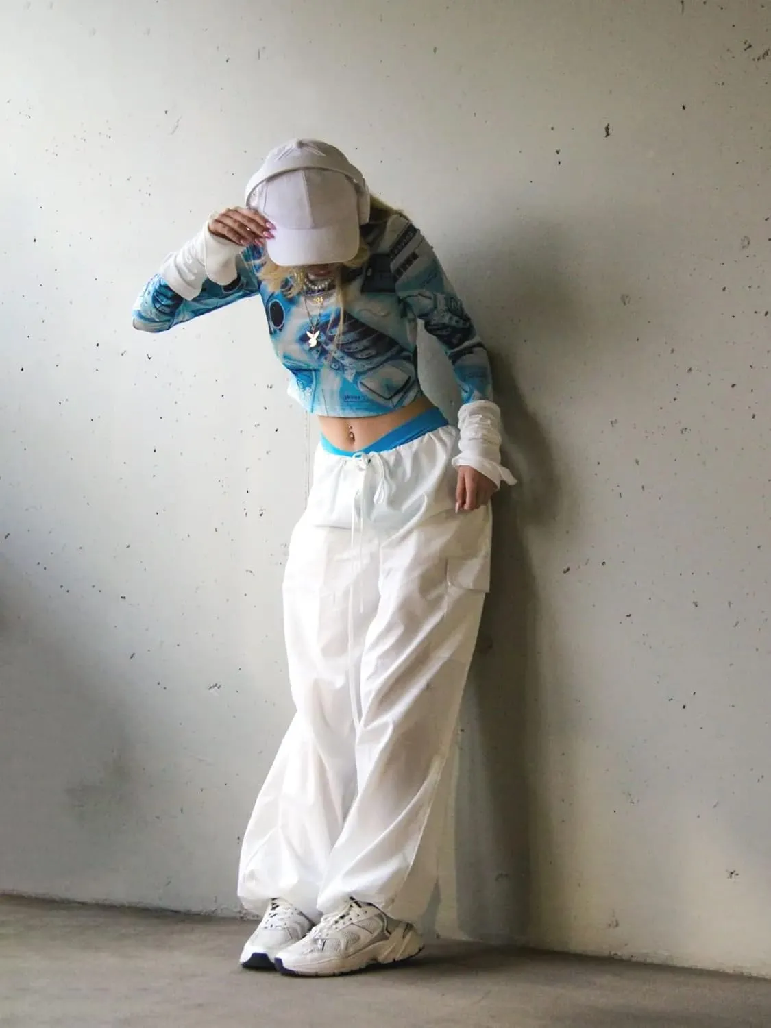 Xineicy Parachute Pants for Women Drawstring Baggy Cargo Pants Y2K Trouser Low Rised Jogger Sweatpants