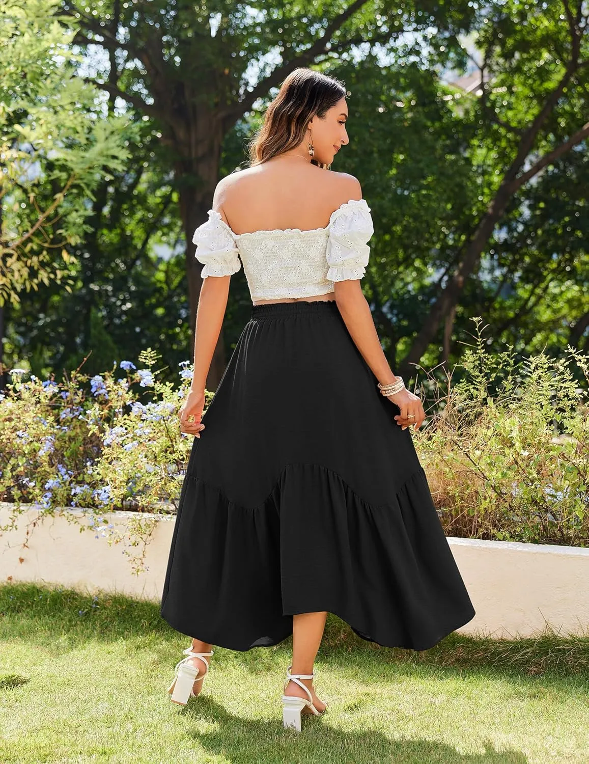Zeagoo Long Skirts for Women High Waist A Line Skirt Casual Flowy Tiered Skirt with Pockets Summer Floral Boho Skirt