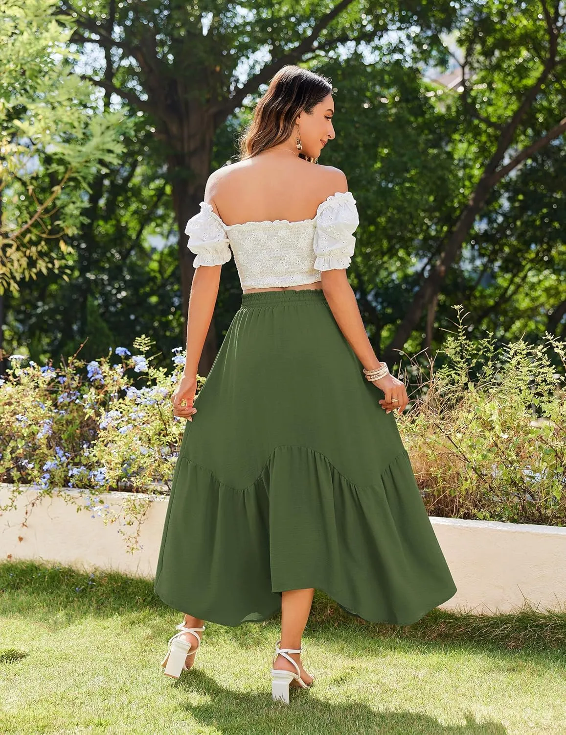 Zeagoo Long Skirts for Women High Waist A Line Skirt Casual Flowy Tiered Skirt with Pockets Summer Floral Boho Skirt