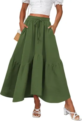 Zeagoo Long Skirts for Women High Waist A Line Skirt Casual Flowy Tiered Skirt with Pockets Summer Floral Boho Skirt