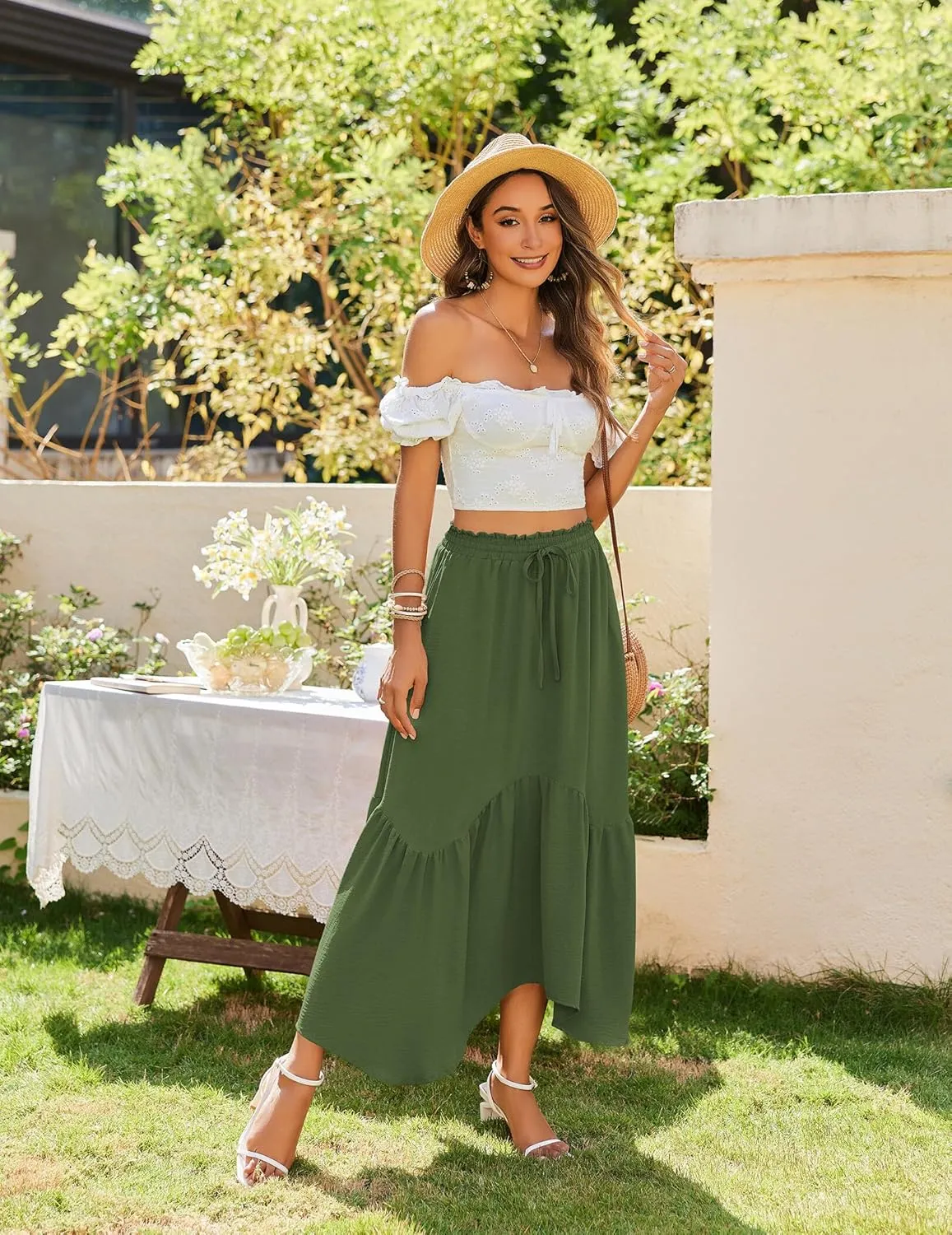 Zeagoo Long Skirts for Women High Waist A Line Skirt Casual Flowy Tiered Skirt with Pockets Summer Floral Boho Skirt