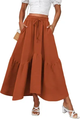 Zeagoo Long Skirts for Women High Waist A Line Skirt Casual Flowy Tiered Skirt with Pockets Summer Floral Boho Skirt